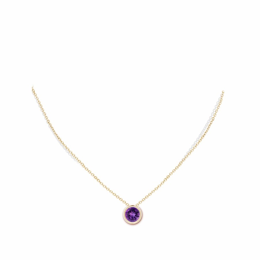 Necklaces Angara Amethyst | Bezel-Set Round Amethyst Solitaire Pendant