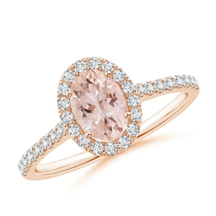 Rings Angara Morganite | Oval Morganite Halo Ring With Diamond Accents