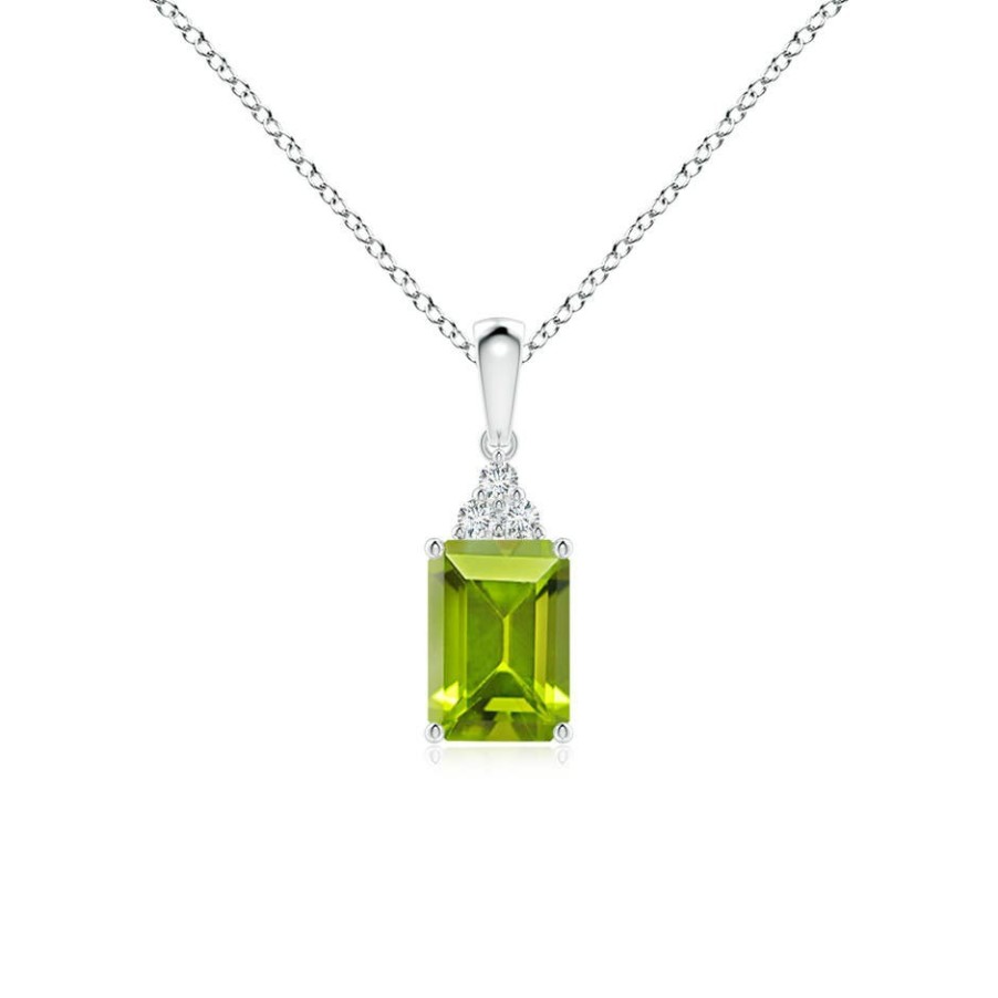 Necklaces Angara Peridot | Emerald-Cut Peridot Pendant With Diamond Trio