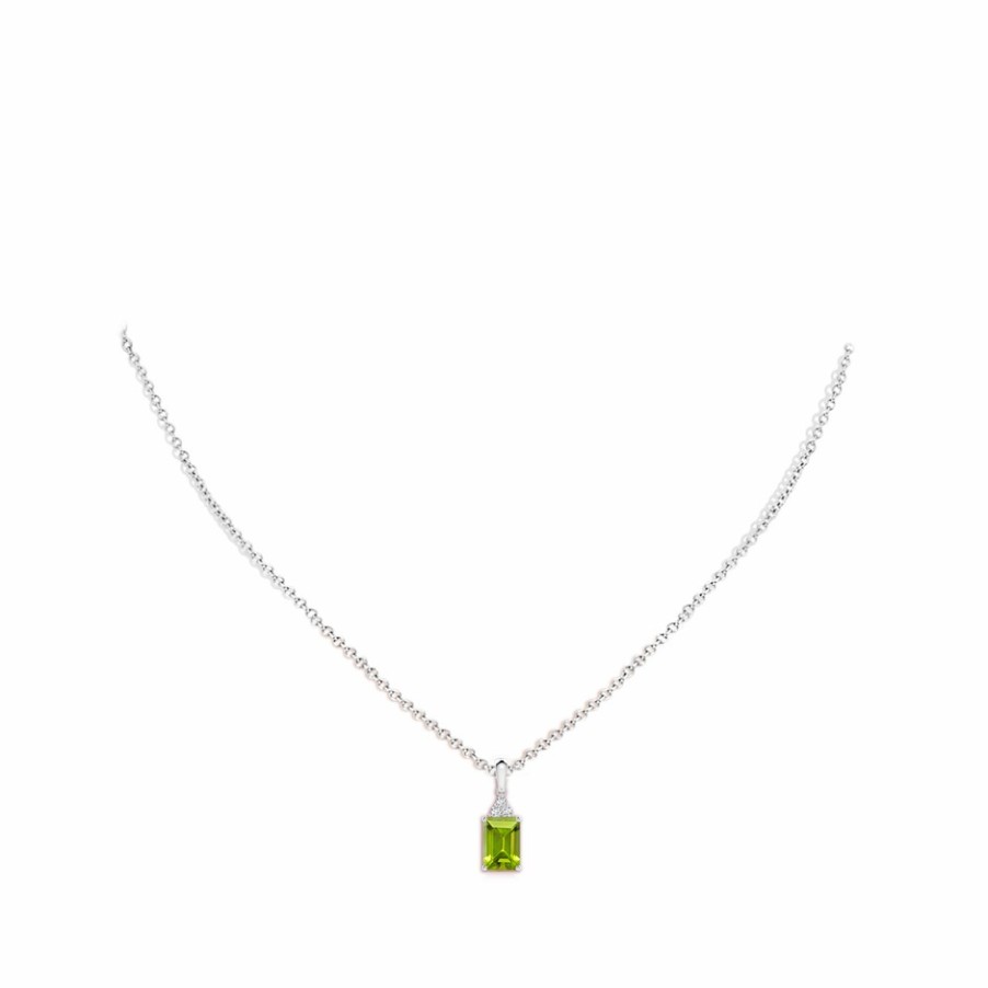 Necklaces Angara Peridot | Emerald-Cut Peridot Pendant With Diamond Trio