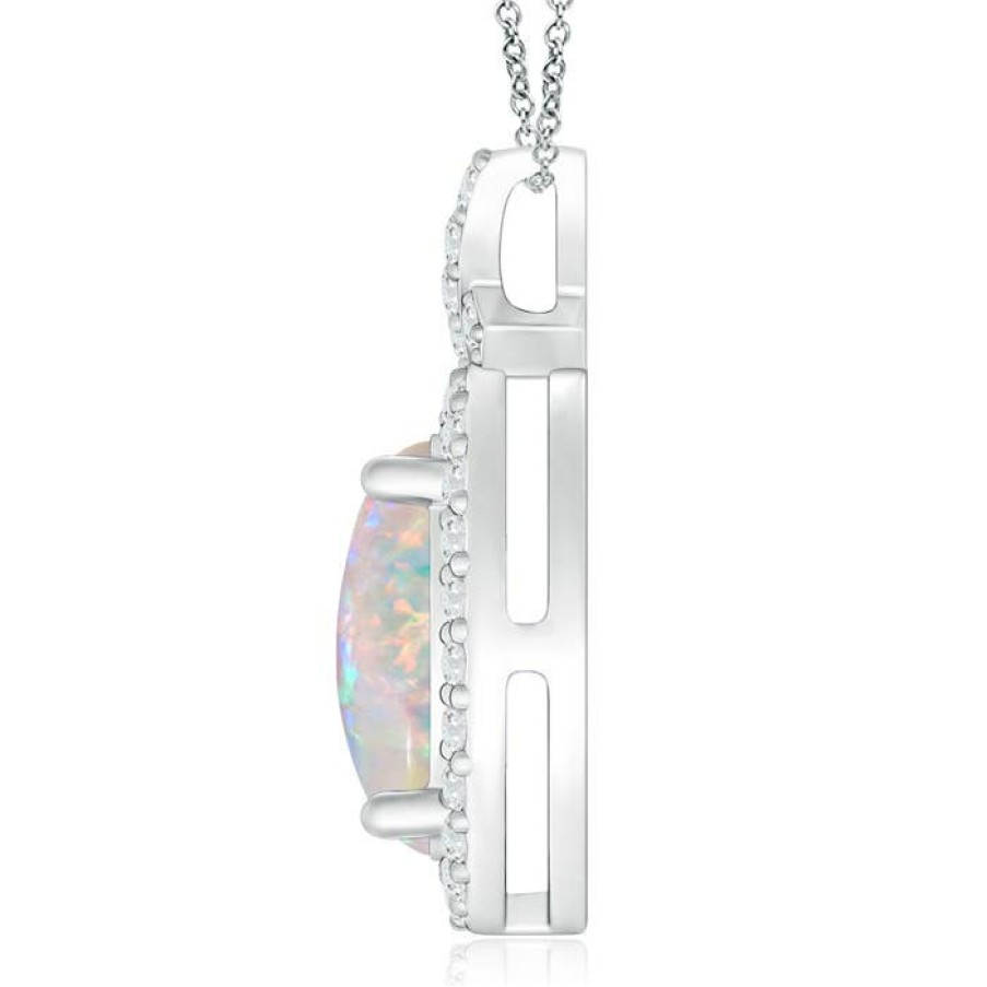 Necklaces Angara Opal | Vintage Style Opal Pendant With Diamond Halo