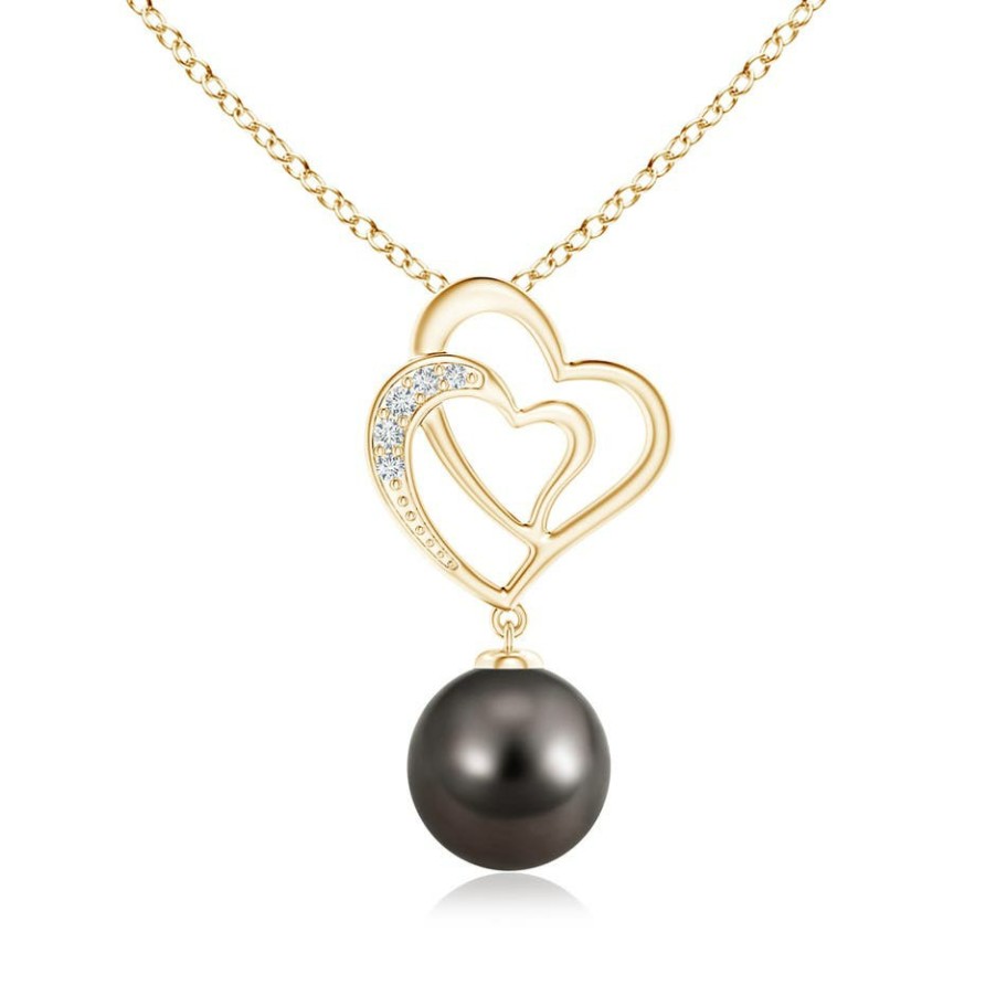 Necklaces Angara Tahitian Pearl | Tahitian Pearl Entwined Heart Pendant