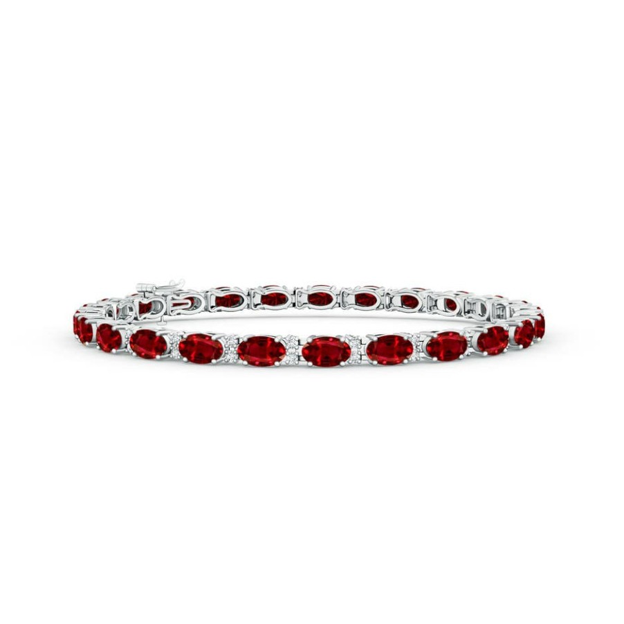 Bracelets Angara Ruby | Classic Oval Ruby And Diamond Tennis Bracelet