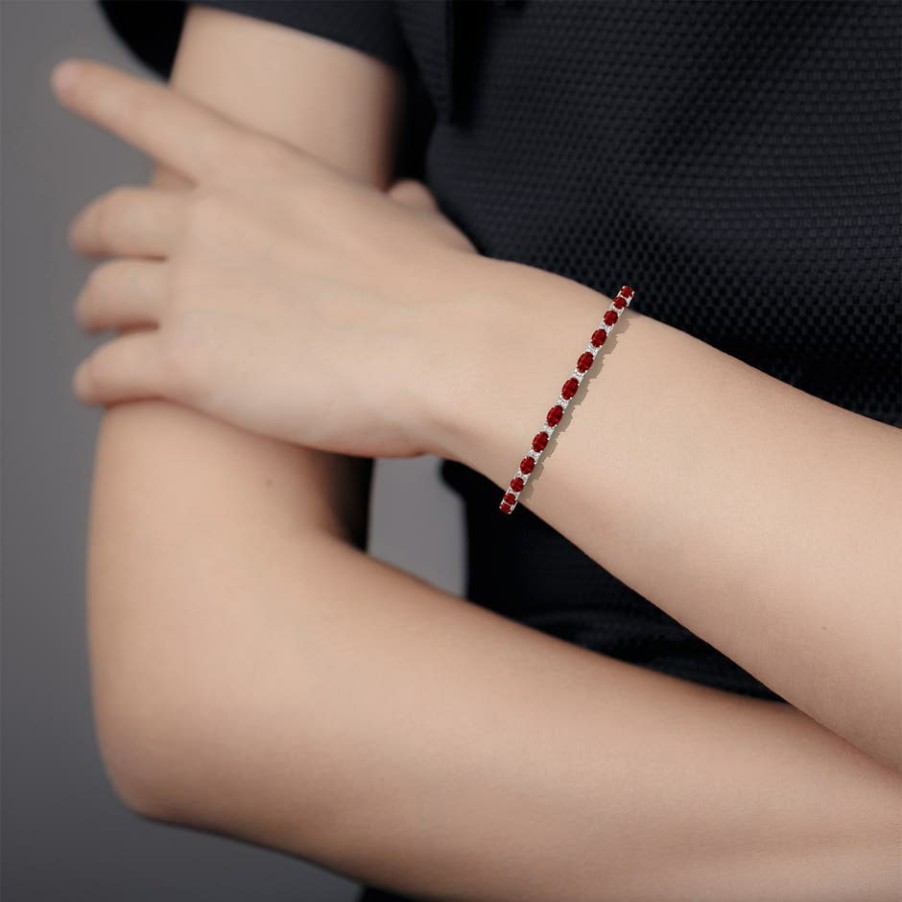 Bracelets Angara Ruby | Classic Oval Ruby And Diamond Tennis Bracelet