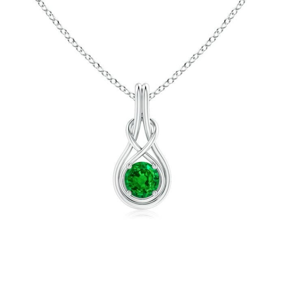 Necklaces Angara Emerald | Round Emerald Solitaire Infinity Knot Pendant