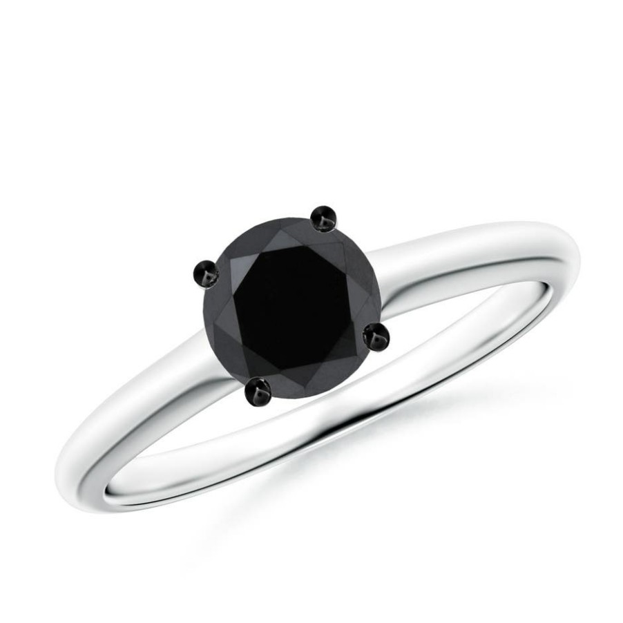 Rings Angara Enhanced Black | Round Black Diamond Solitaire Engagement Ring