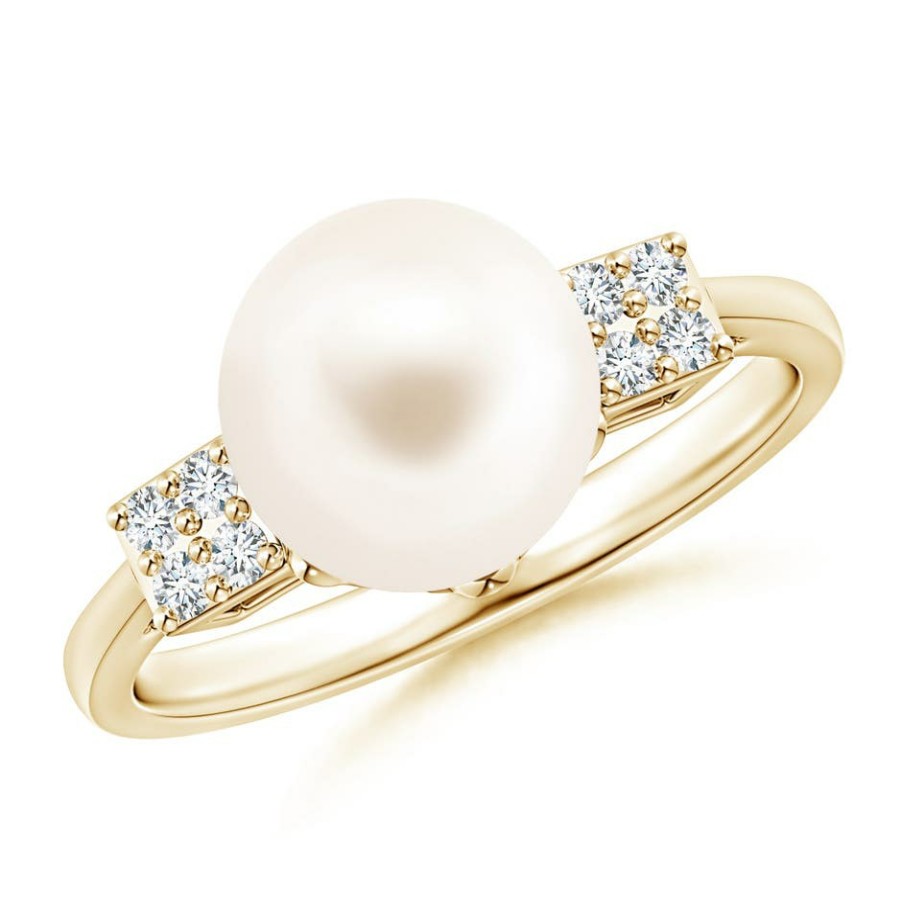 Rings Angara Freshwater Pearl | Freshwater Pearl Ring With Cluster Diamonds