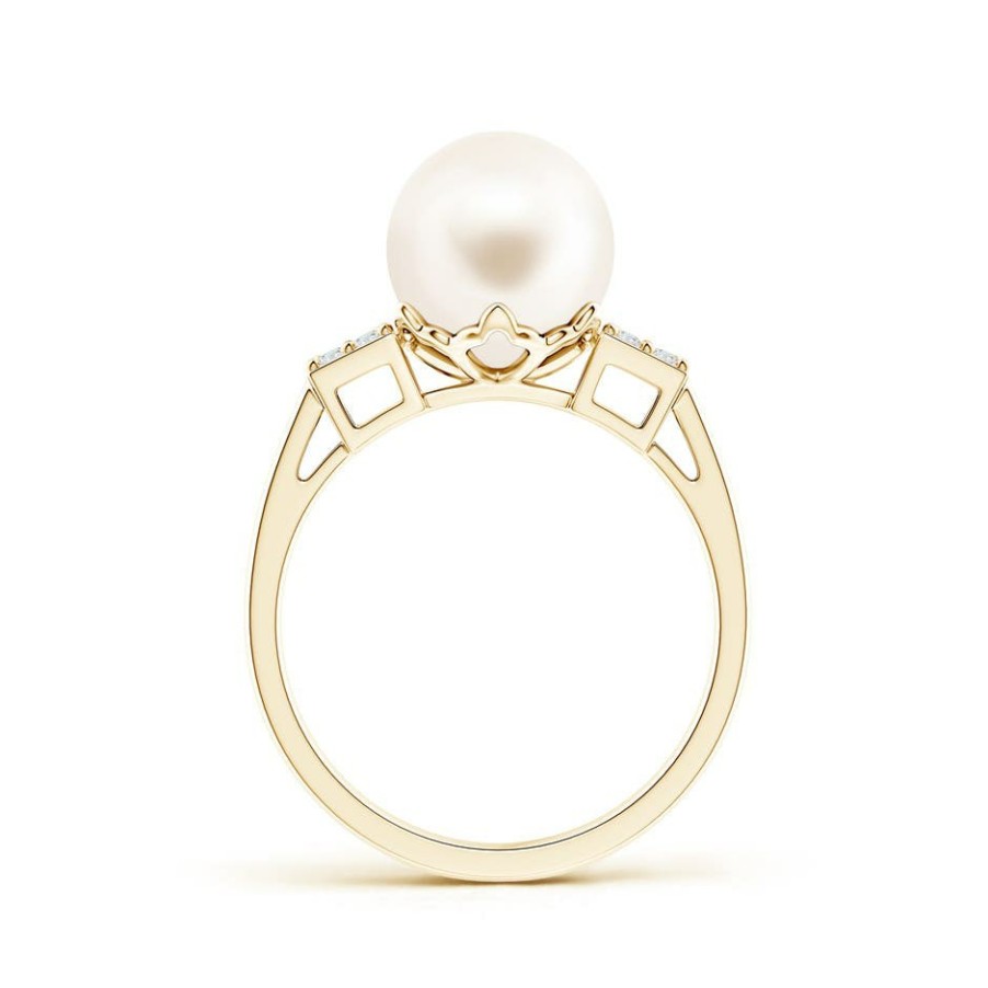 Rings Angara Freshwater Pearl | Freshwater Pearl Ring With Cluster Diamonds