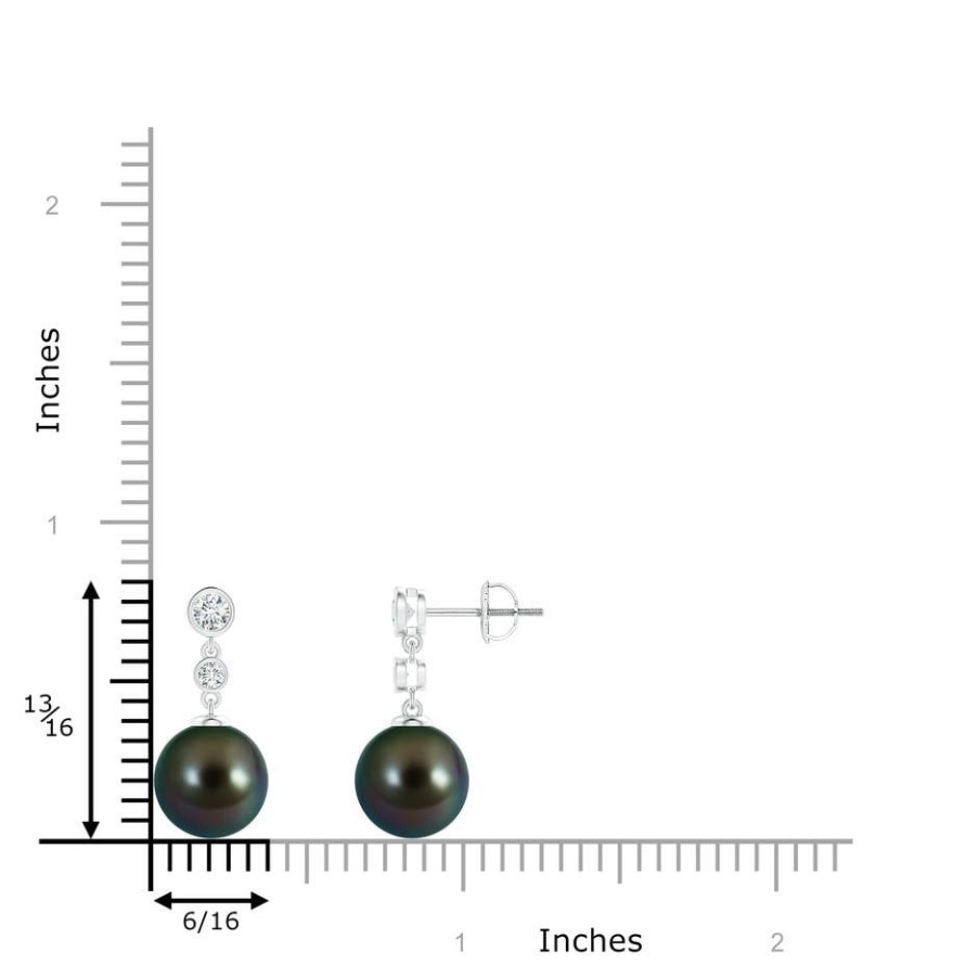 Earrings Angara Tahitian Pearl | Tahitian Pearl Drop Earrings With Bezel Diamonds