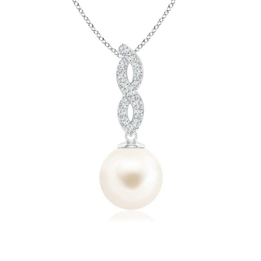 Necklaces Angara Freshwater Pearl | Freshwater Pearl Diamond Infinity Pendant