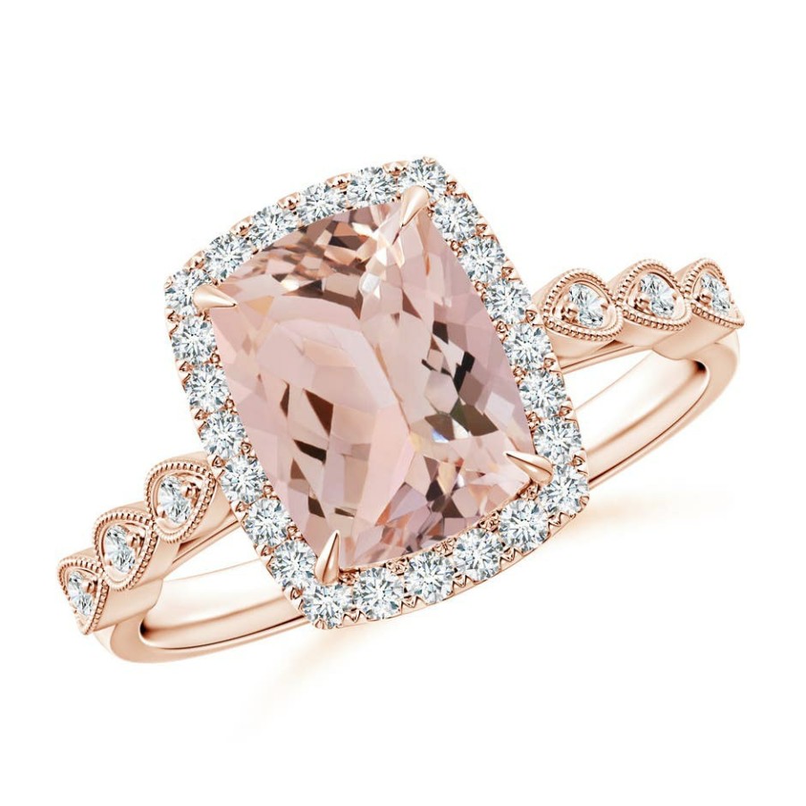 Rings Angara Morganite | Cushion Morganite Halo Ring With Marquise Motifs