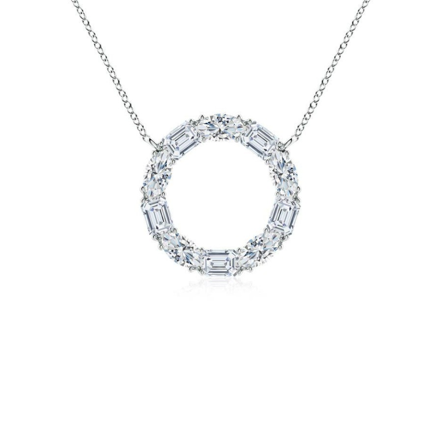 Necklaces Angara Diamond | Lab-Grown Emerald-Cut And Oval Diamond Circle Of Life Pendant