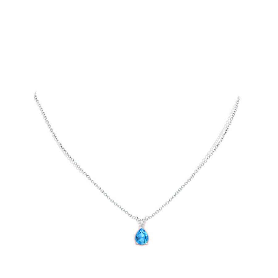 Necklaces Angara Swiss Blue Topaz | V-Bale Pear-Shaped Swiss Blue Topaz Solitaire Pendant