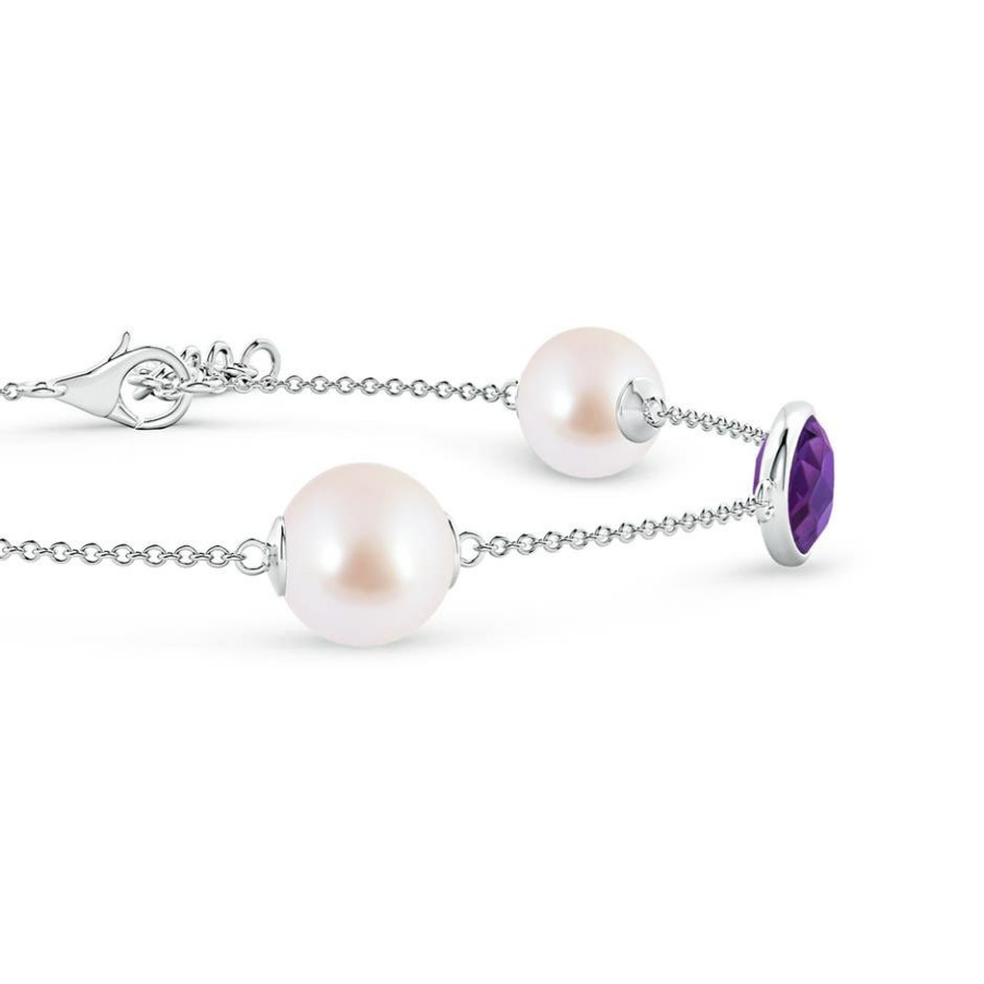 Bracelets Angara Akoya Pearl | Japanese Akoya Pearl & Oval Amethyst Bracelet