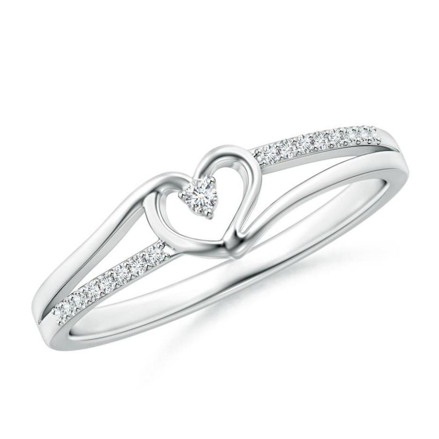 Rings Angara Diamond | Round Diamond Split Shank Heart Promise Ring