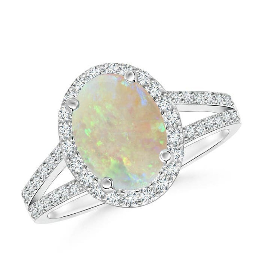 Rings Angara Opal | Oval Opal Split Shank Halo Ring