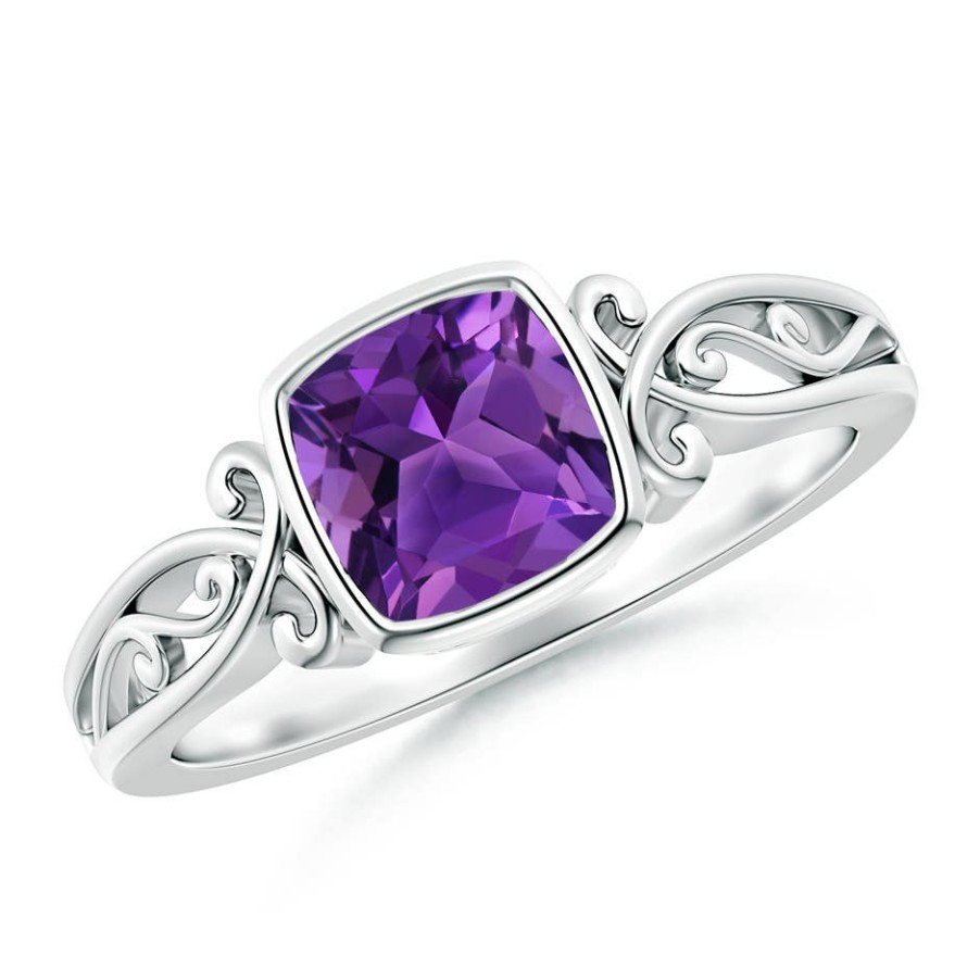 Rings Angara Amethyst | Vintage Style Cushion Amethyst Solitaire Ring