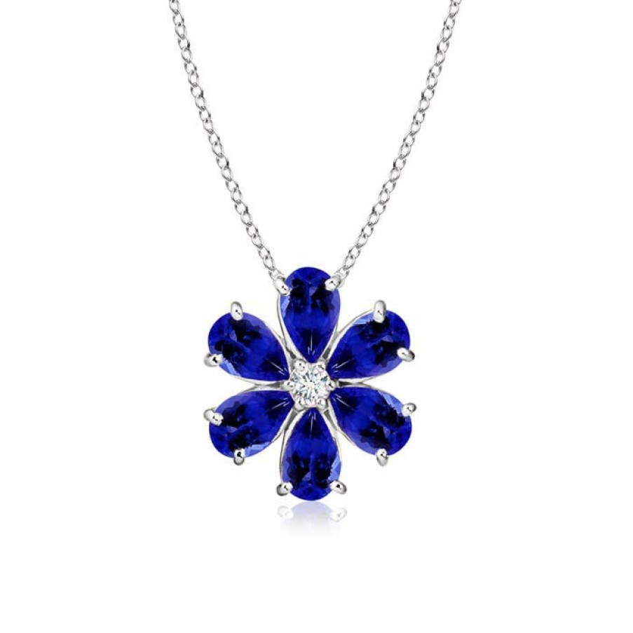 Necklaces Angara Tanzanite | Tanzanite Flower Cluster Pendant With Diamond