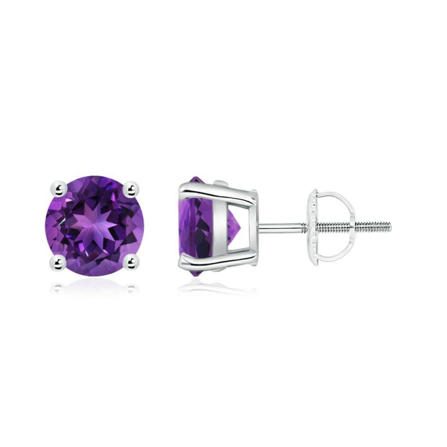 Earrings Angara Amethyst | Basket-Set Round Amethyst Studs