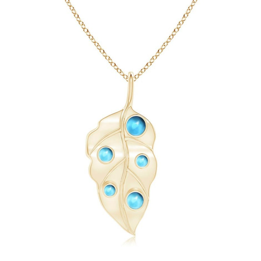 Necklaces Angara Swiss Blue Topaz | Swiss Blue Topaz Dew Drop Leaf Pendant