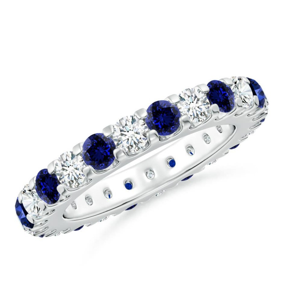 Rings Angara Blue Sapphire | Lab-Grown Shared Prong Blue Sapphire And Lab Diamond Eternity Ring