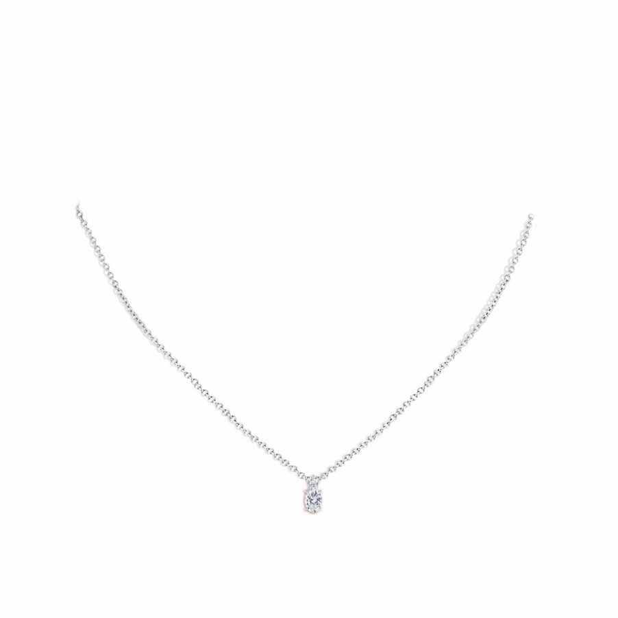 Necklaces Angara Diamond | Lab-Grown Oval Diamond Solitaire Pendant With Lab Diamond Accent