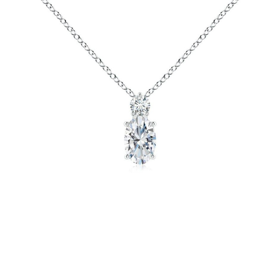 Necklaces Angara Diamond | Lab-Grown Oval Diamond Solitaire Pendant With Lab Diamond Accent