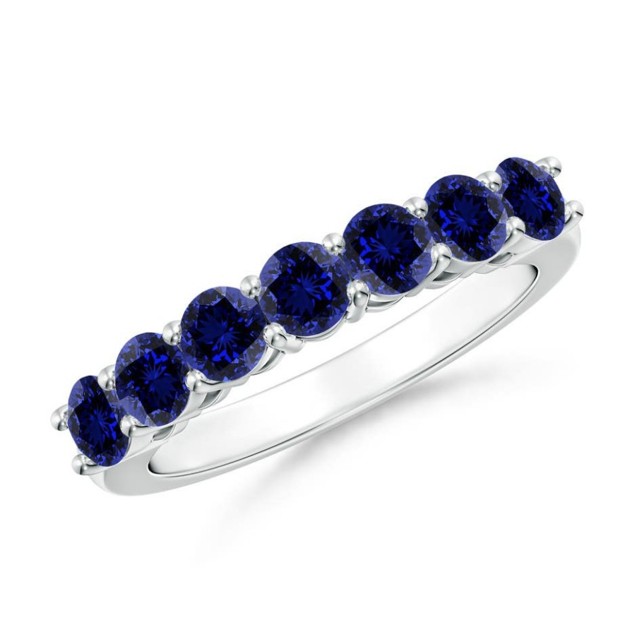 Rings Angara Blue Sapphire | Lab-Grown Half Eternity Seven Stone Blue Sapphire Wedding Band