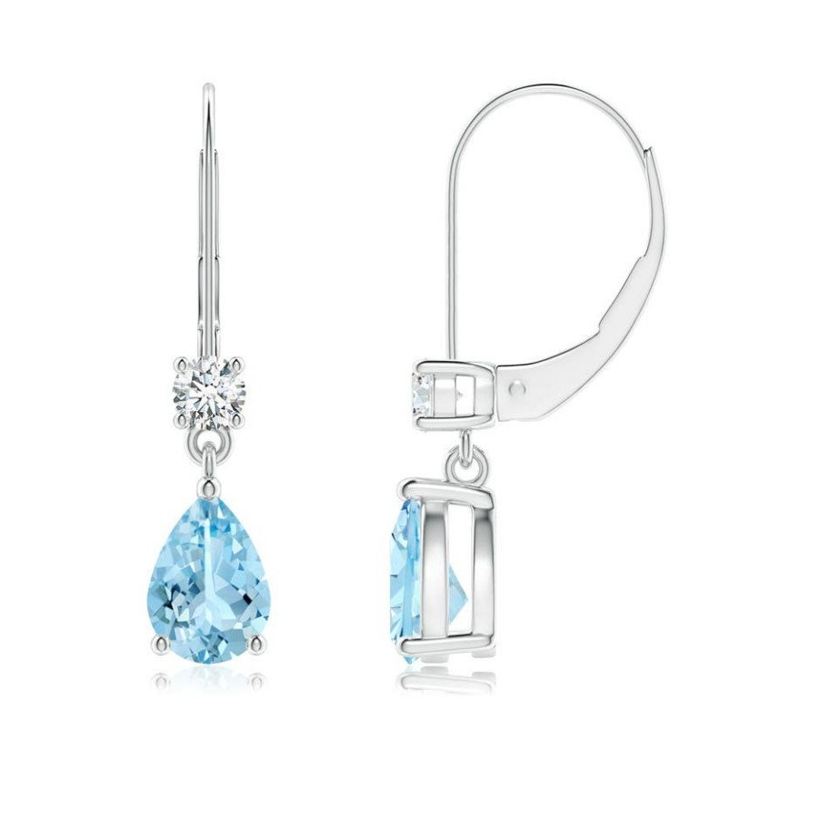 Earrings Angara Aquamarine | Pear Aquamarine Leverback Drop Earrings With Diamond