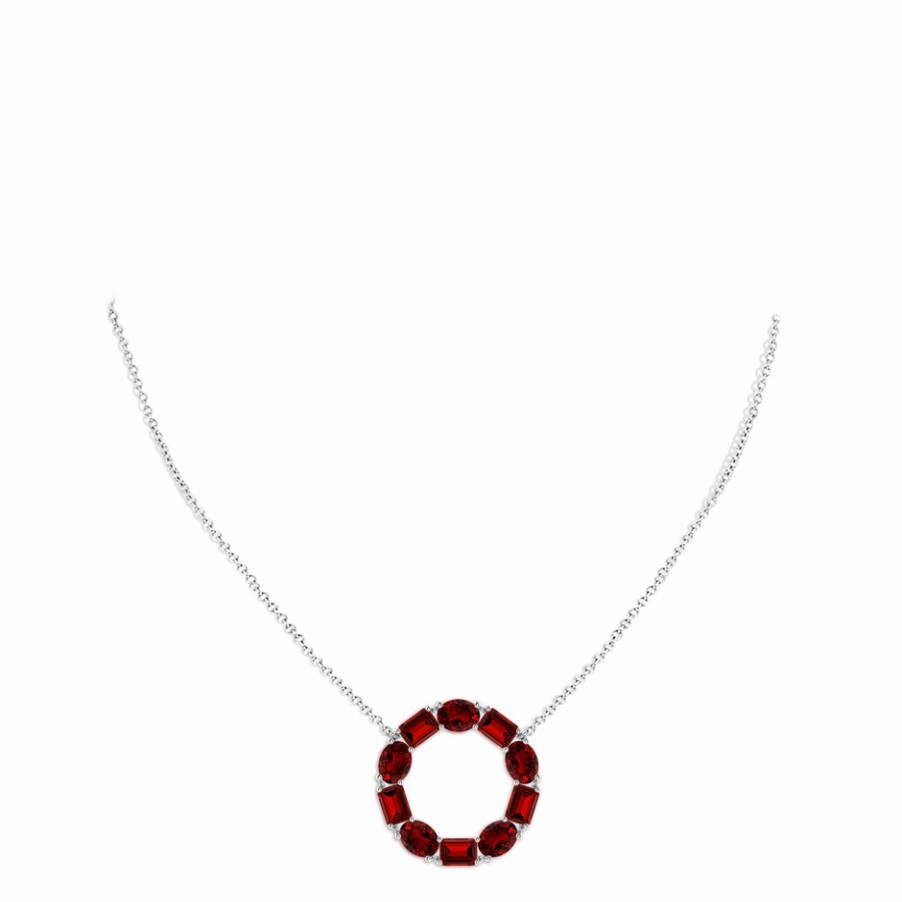 Necklaces Angara Ruby | Lab-Grown Emerald-Cut And Oval Ruby Circle Of Life Pendant