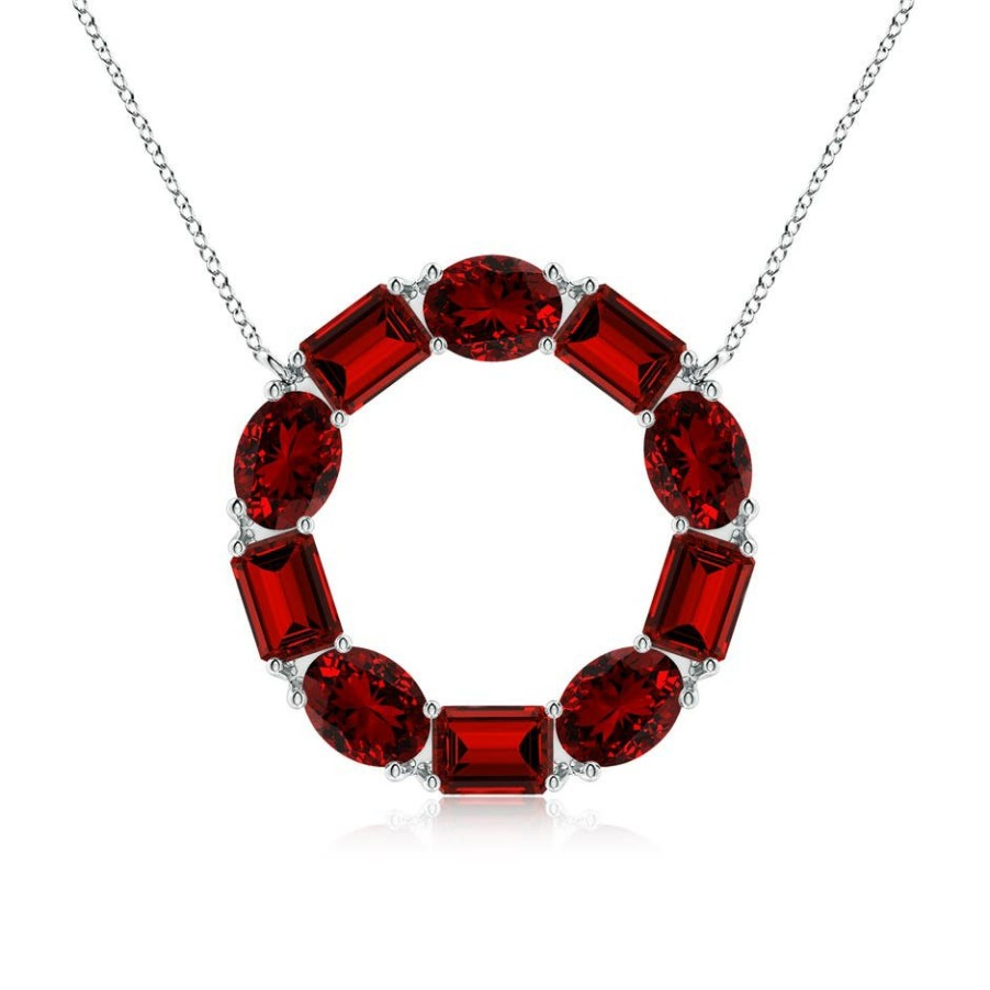 Necklaces Angara Ruby | Lab-Grown Emerald-Cut And Oval Ruby Circle Of Life Pendant