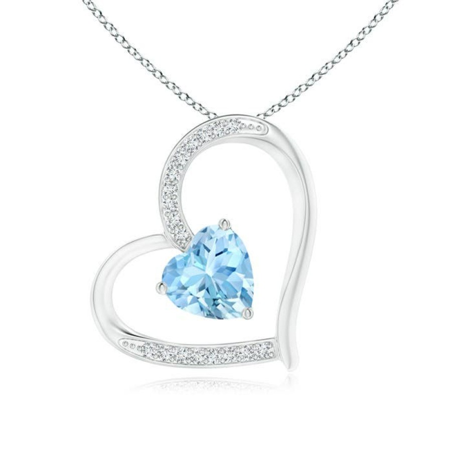 Necklaces Angara Aquamarine | Aquamarine And Diamond Tilted Heart Pendant