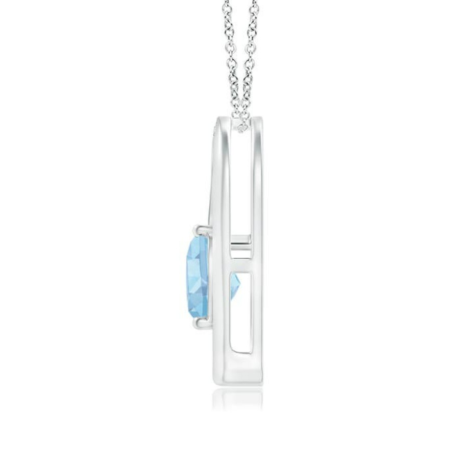 Necklaces Angara Aquamarine | Aquamarine And Diamond Tilted Heart Pendant