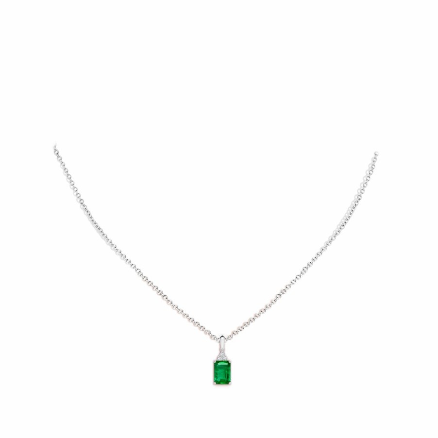 Necklaces Angara Emerald | Emerald-Cut Emerald Pendant With Diamond Trio