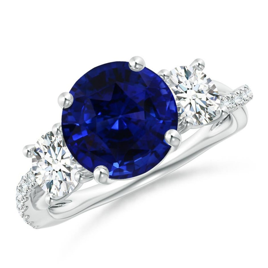 Rings Angara Blue Sapphire | Gia Certified Blue Sapphire Twisted Shank Ring With Diamonds