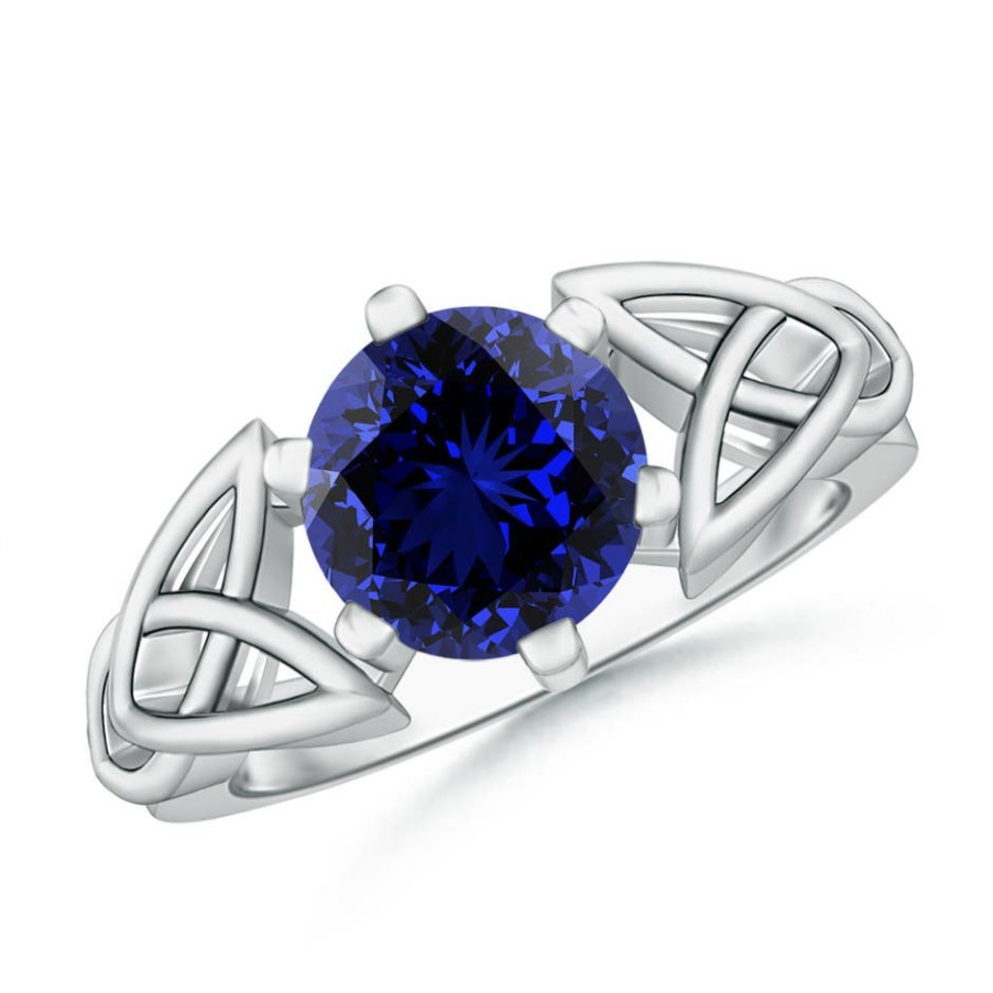 Rings Angara Blue Sapphire | Lab-Grown Solitaire Round Sapphire Celtic Knot Ring