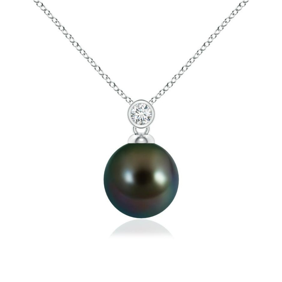 Necklaces Angara Tahitian Pearl | Tahitian Pearl Pendant With Bezel Diamond