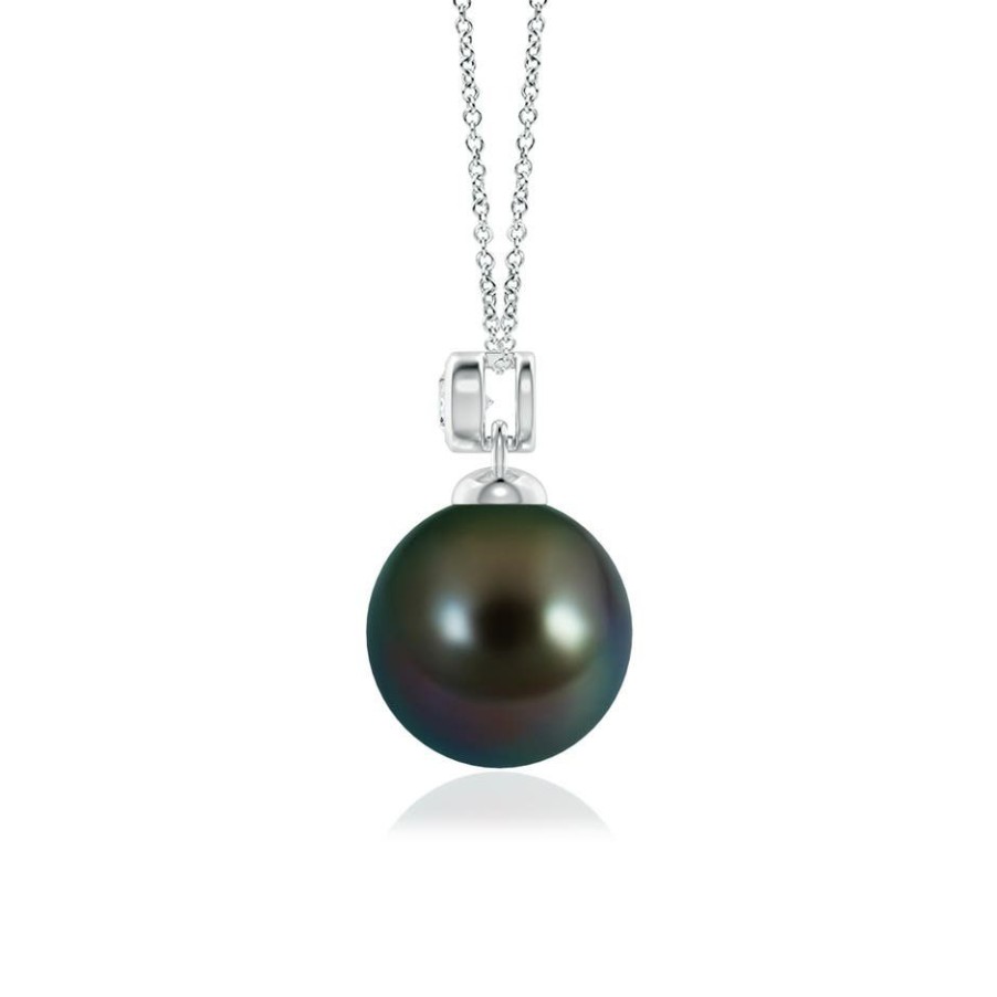 Necklaces Angara Tahitian Pearl | Tahitian Pearl Pendant With Bezel Diamond