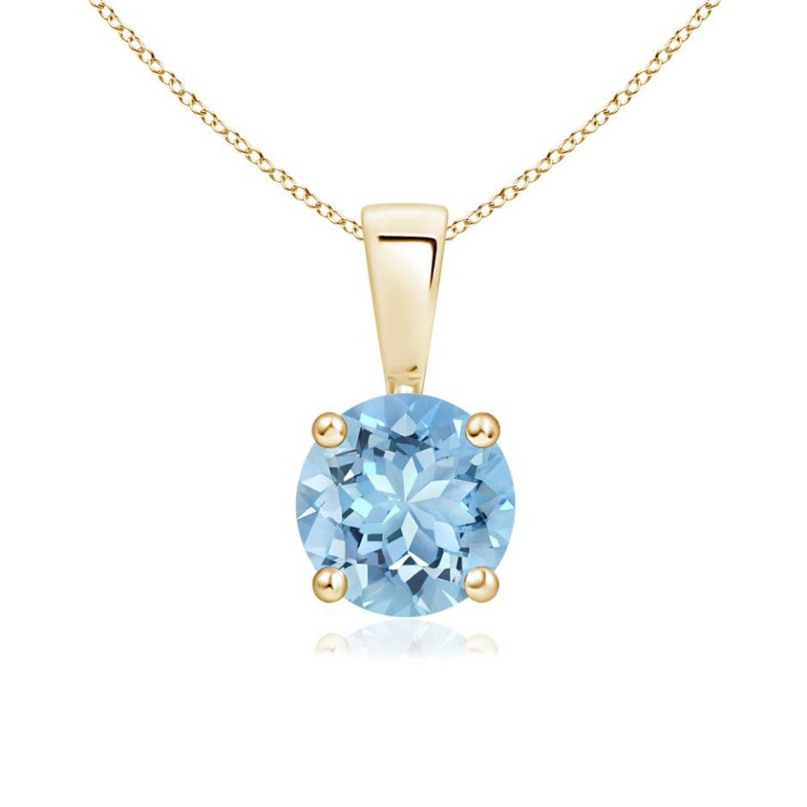 Necklaces Angara Aquamarine | Classic Round Aquamarine Solitaire Pendant