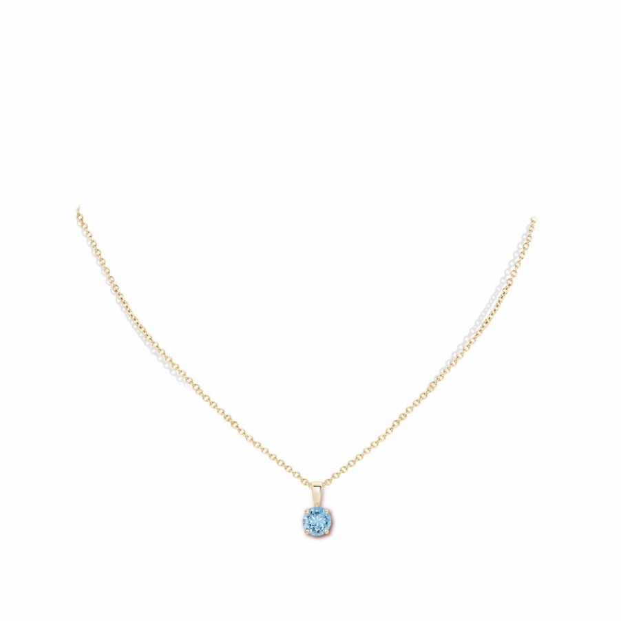 Necklaces Angara Aquamarine | Classic Round Aquamarine Solitaire Pendant