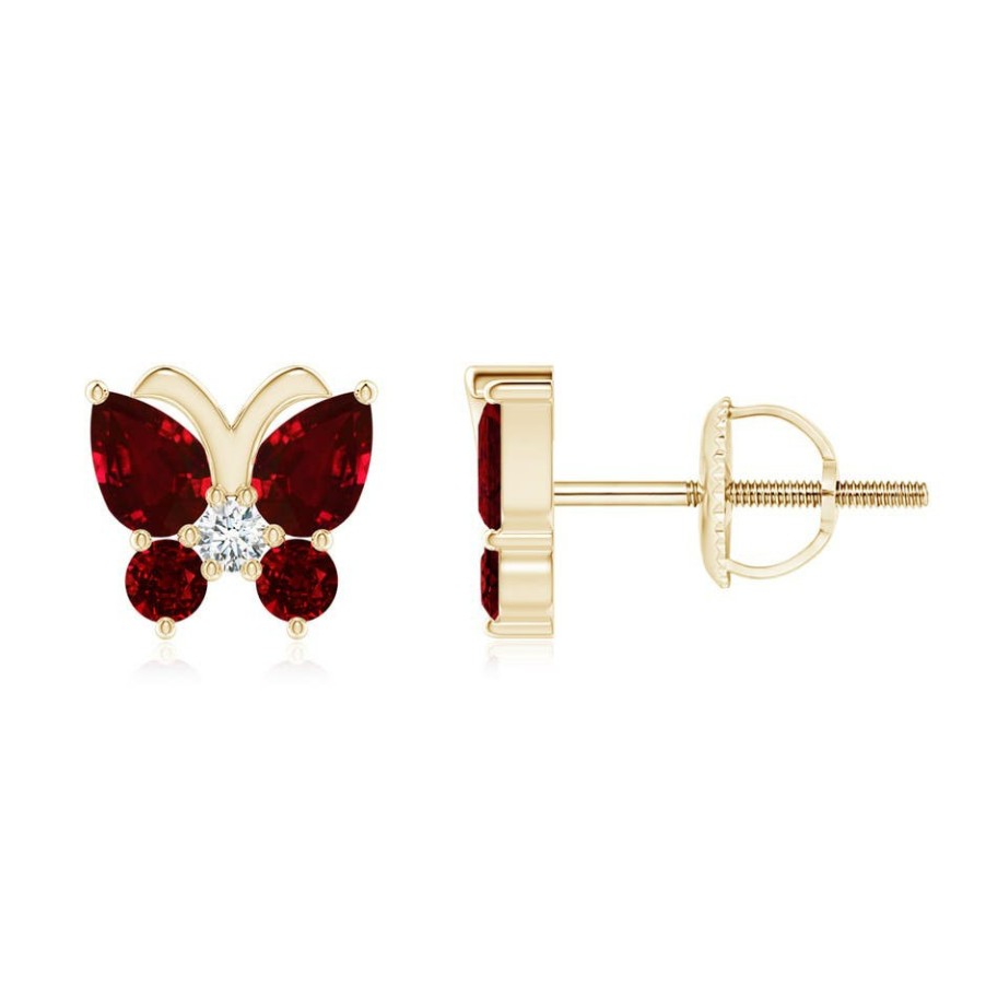 Earrings Angara Ruby | Ruby Butterfly Stud Earrings With Diamond