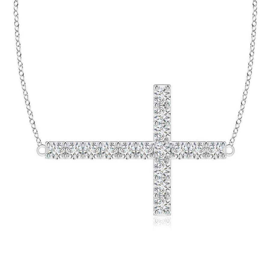 Necklaces Angara Diamond | Prong-Set Diamond Horizontal Cross Pendant