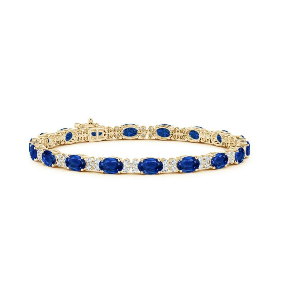 Bracelets Angara Blue Sapphire | Oval Sapphire Tennis Bracelet With Diamonds