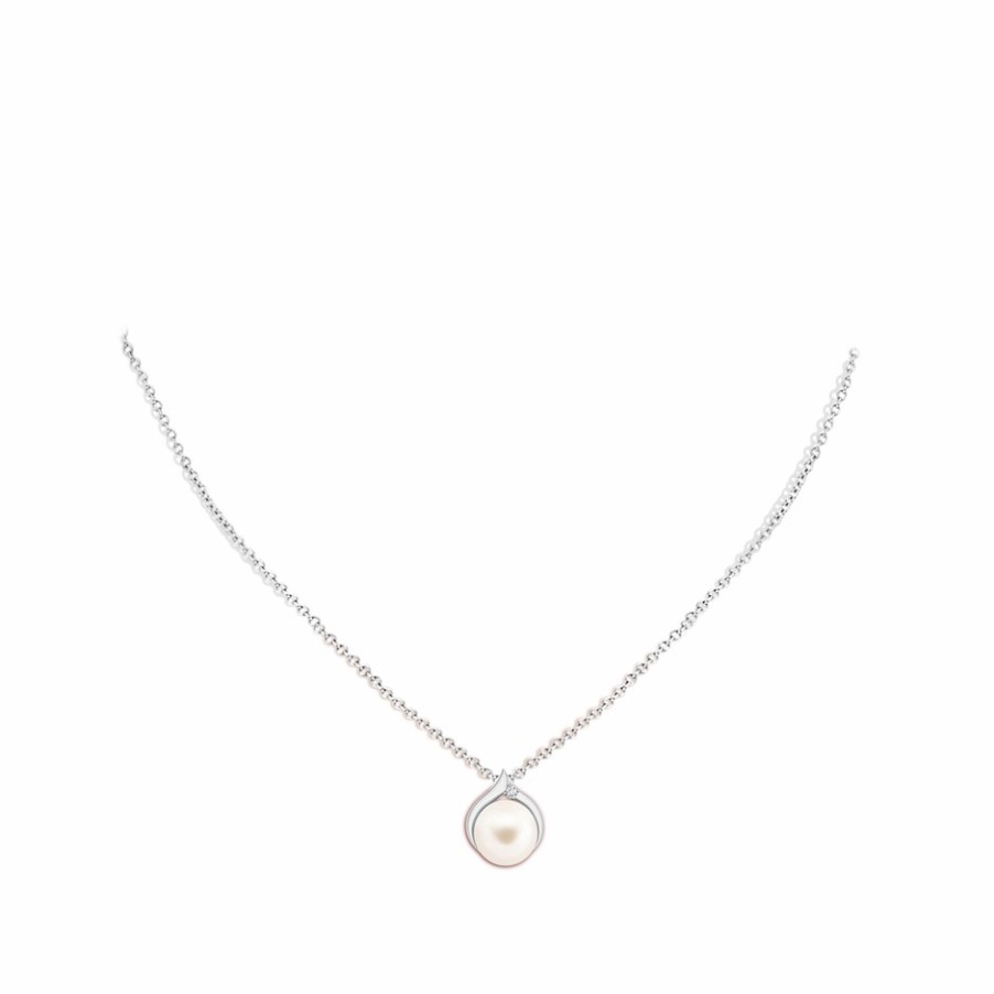 Necklaces Angara Freshwater Pearl | Freshwater Pearl Solitaire Pendant With Diamond