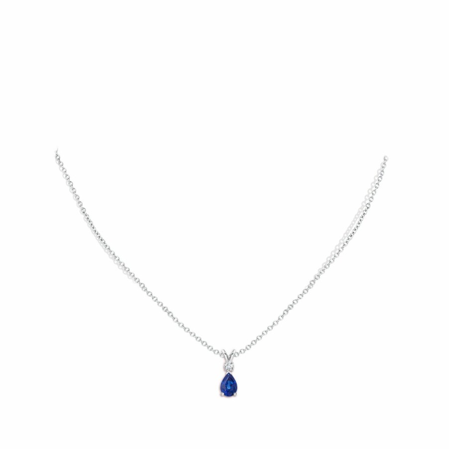 Necklaces Angara Blue Sapphire | Blue Sapphire Teardrop Pendant With Diamond