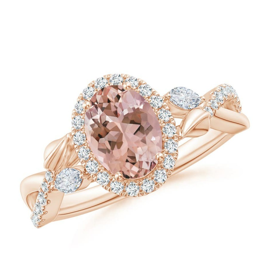 Rings Angara Morganite | Oval Morganite Twisted Vine Ring With Diamond Halo