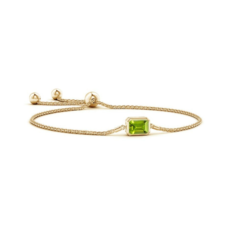 Bracelets Angara Peridot | Horizontally Set Emerald-Cut Peridot Bolo Bracelet