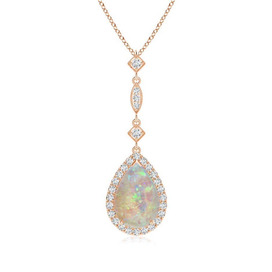 Necklaces Angara Opal | Opal Teardrop Pendant With Diamond Accents