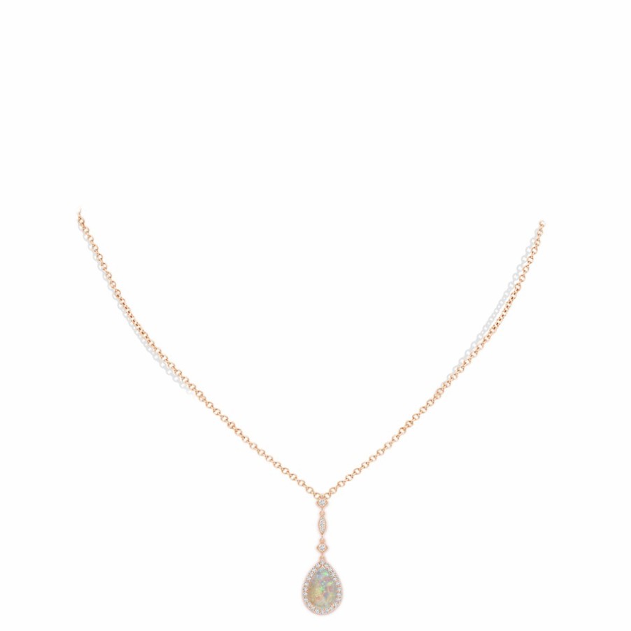 Necklaces Angara Opal | Opal Teardrop Pendant With Diamond Accents