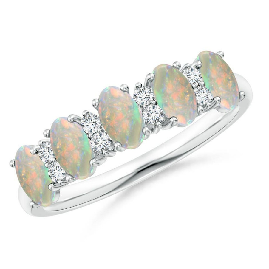 Rings Angara Opal | Five Stone Opal And Diamond Wedding Ring